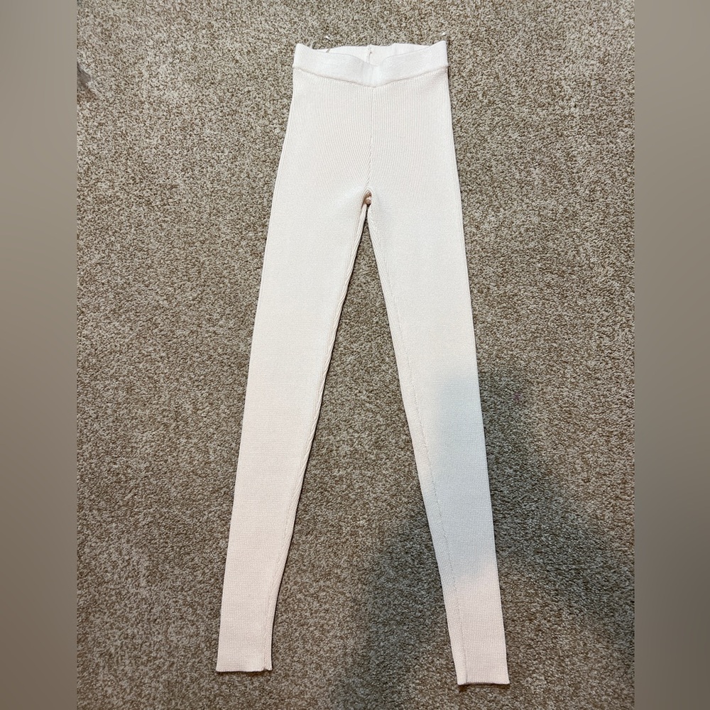 JLUXLABEL Ribbed Knit Leggings Cream Ivory Stretch Size M